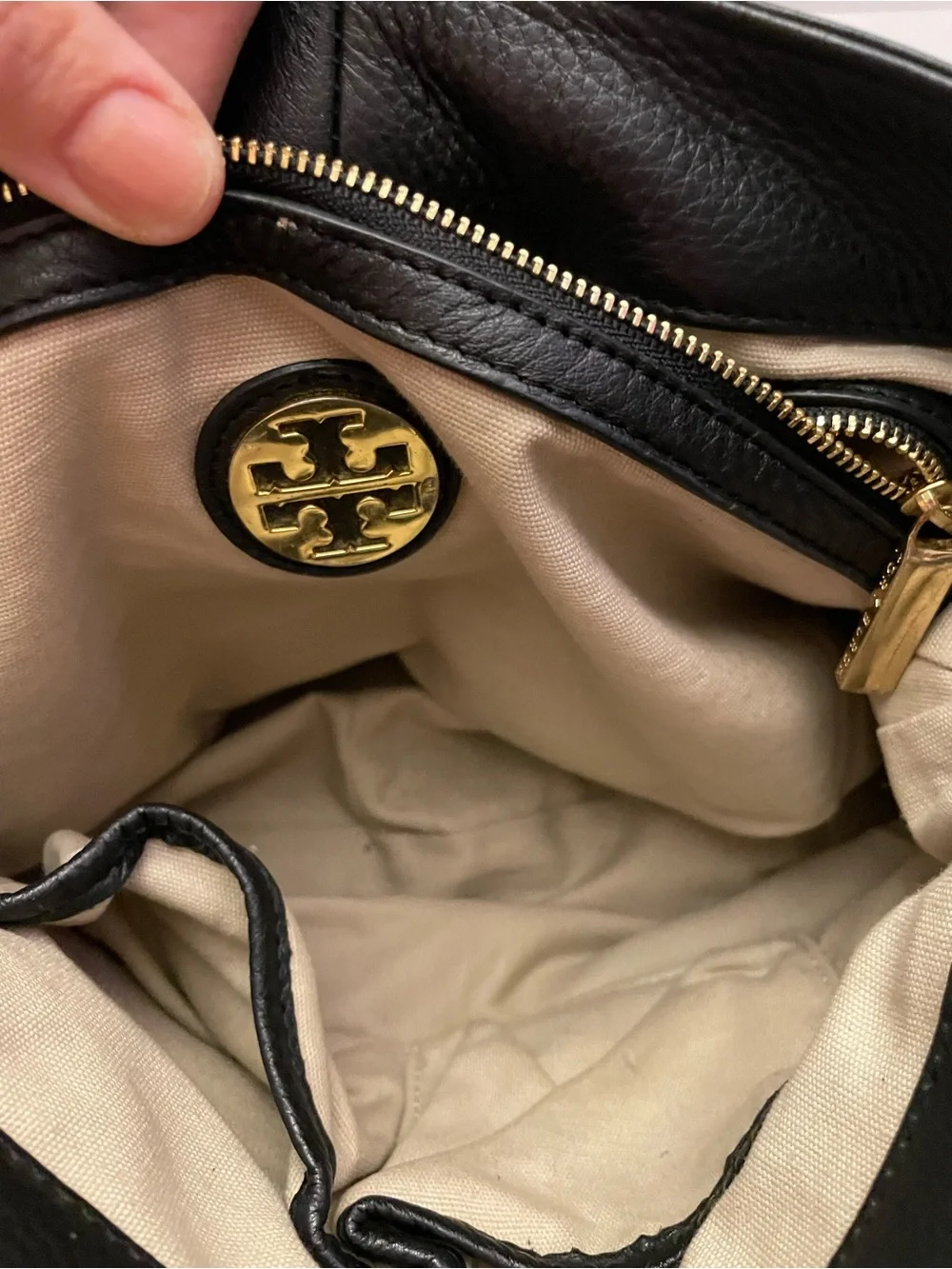 Tory Burch Black Leather Logo Crossbody with Gold-Tone Studs